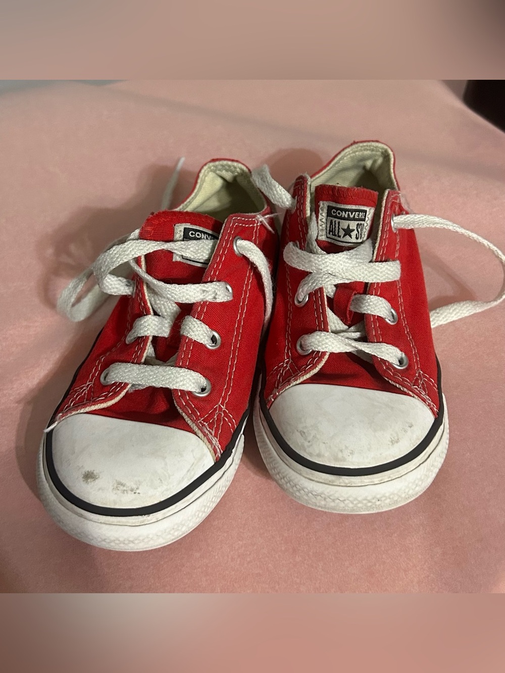 Converse Kids Red Canvas Low-Top Sneakers with White Laces youth 10